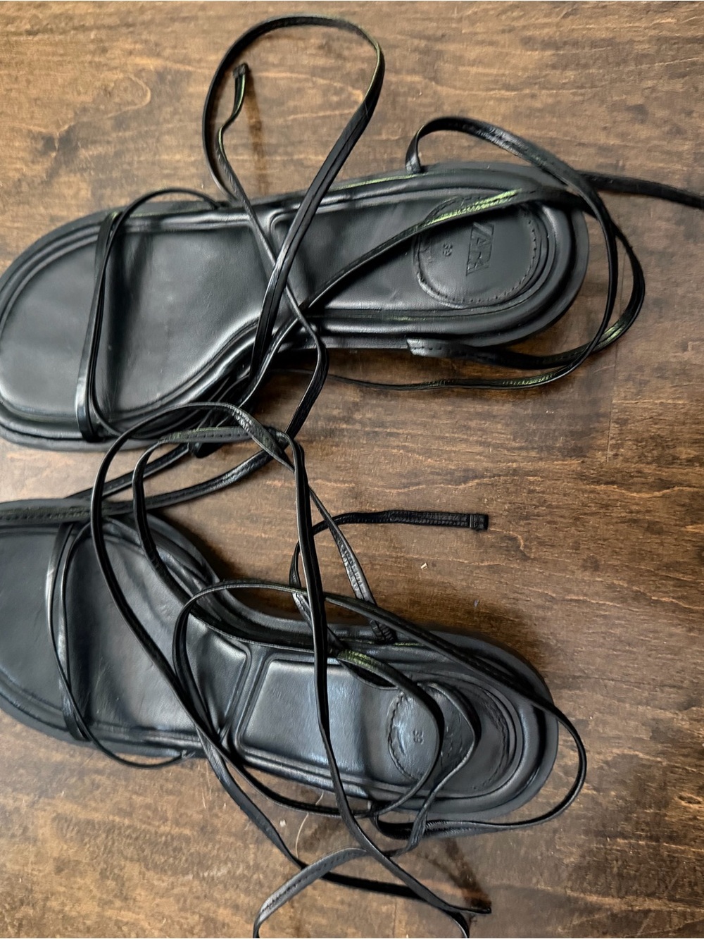 Zara Black Lace-Up Strappy Flat Sandals